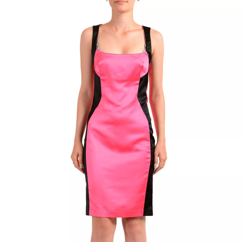 NWT Just Cavalli color block satin  dress, It Sz 42